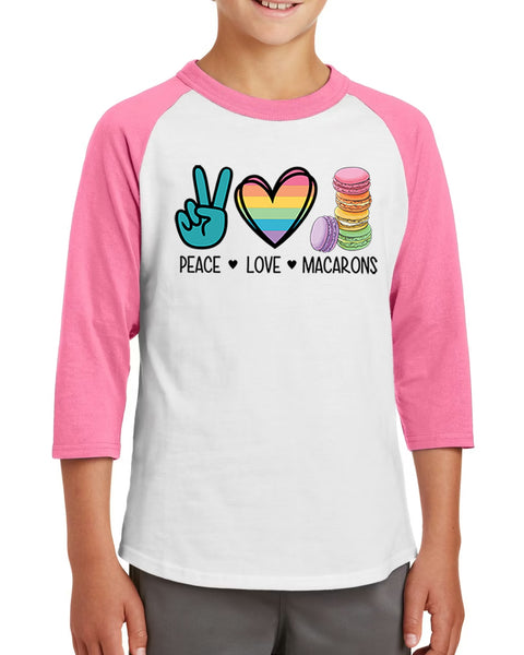 Youth Raglan Peace Love Macarons Graphic