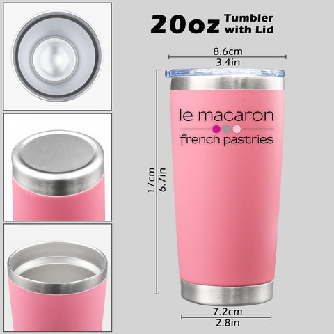 Le Macaron Logo 20 Oz Stainless Steel Insulated Pink Tumbler