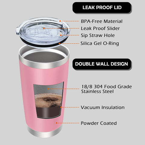 Le Macaron Logo 20 Oz Stainless Steel Insulated Pink Tumbler