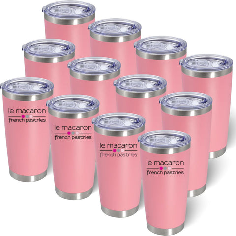 Le Macaron Logo 20 Oz Stainless Steel Insulated Pink Tumbler