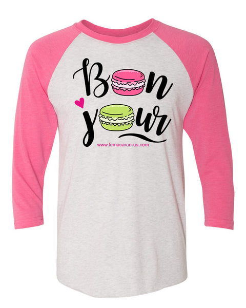 Unisex Raglan Bonjour Graphic 3/4 sleeve Shirt