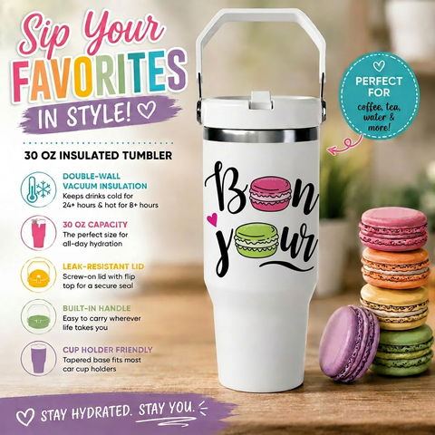 Le Macaron Bon Jour 30 Oz Insulated Tumbler
