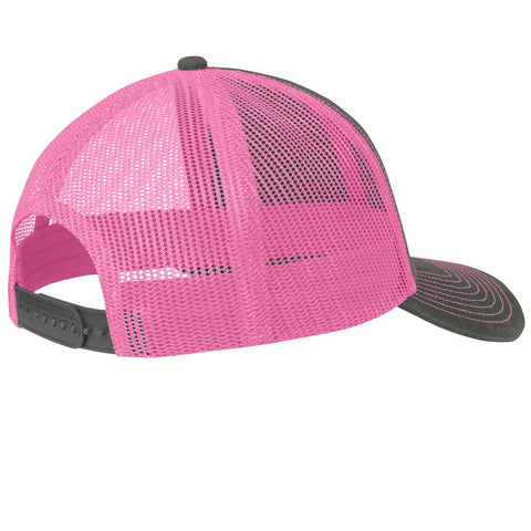 Le Macaron Six-Panel Snapback Mesh Back Hat Structured Mid-profile Trucker GREY/PINK Cap