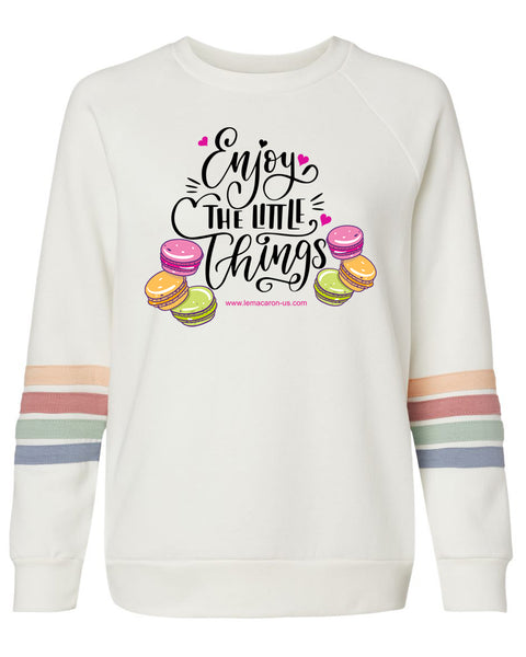 Women's Enjoy The Little Things Macarons Striped Sleeves Crewneck Sweatshirt