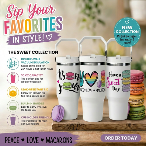 Le Macaron Three Designs 30 Oz Insulated Tumblers Mix