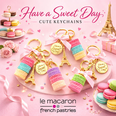 SPECIAL WHOLESALE ! 80 Le Macaron Have a Sweet Day Keychains with Display Stand