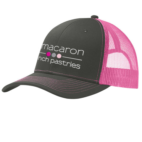 Le Macaron Six-Panel Snapback Mesh Back Hat Structured Mid-profile Trucker GREY/PINK Cap