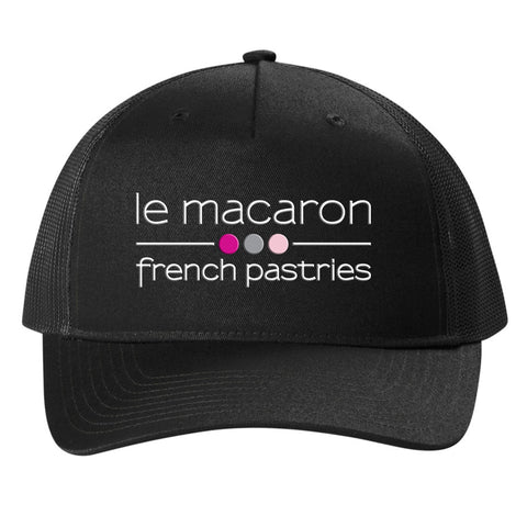 Le Macaron Five-Panel Hat Snapback Mesh Back Structured Mid-profile Trucker BLACK Cap