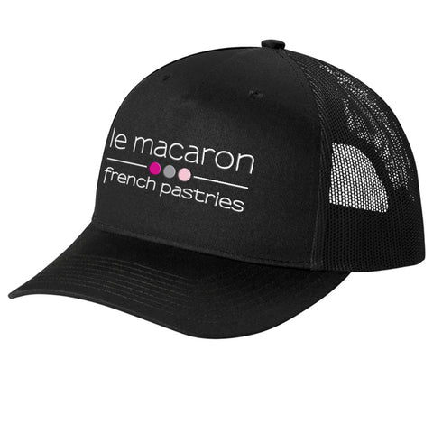 Le Macaron Five-Panel Hat Snapback Mesh Back Structured Mid-profile Trucker BLACK Cap