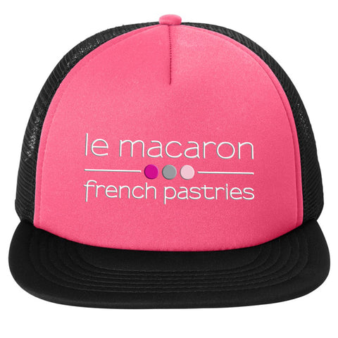 Le Macaron FIve-Panel Snapback Mesh Back Hat Structured High-profile Trucker PINK/BLACK Cap