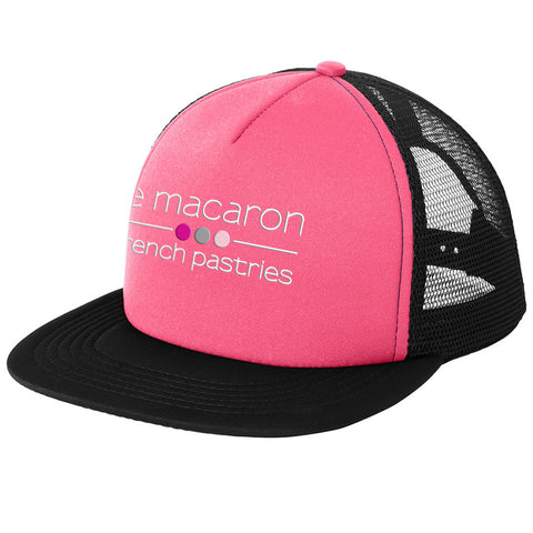 Le Macaron FIve-Panel Snapback Mesh Back Hat Structured High-profile Trucker PINK/BLACK Cap