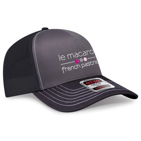 Le Macaron FIve-Panel Snapback Mesh Back Hat Structured Low-profile Trucker GREY/BLACK Cap