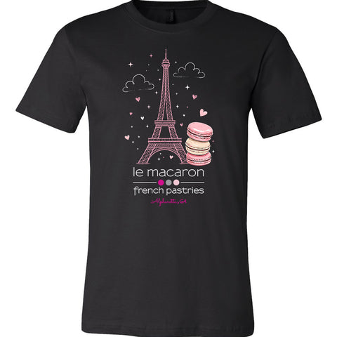 Men's Le Macaron Paris Eiffel Tower Location Black T-Shirt