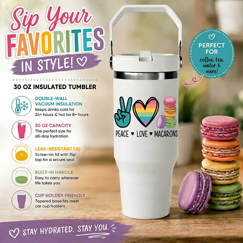 Le Macaron Peace Love Macarons 30 Oz Insulated Tumbler