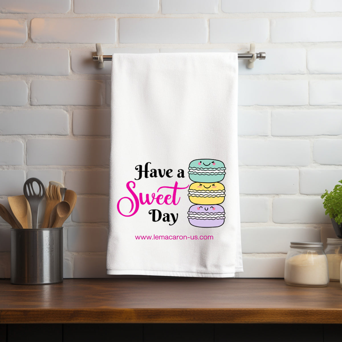 Le Macaron Have a Sweet Day Kitchen Tea Towels White (set of 12 or 24p ...