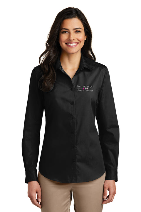 Ladies Lightweight Button-down Long Sleeve Carefree Poplin Shirt