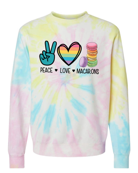 Unisex Peace Love Macarons Midweight Tie-Dyed Sweatshirt