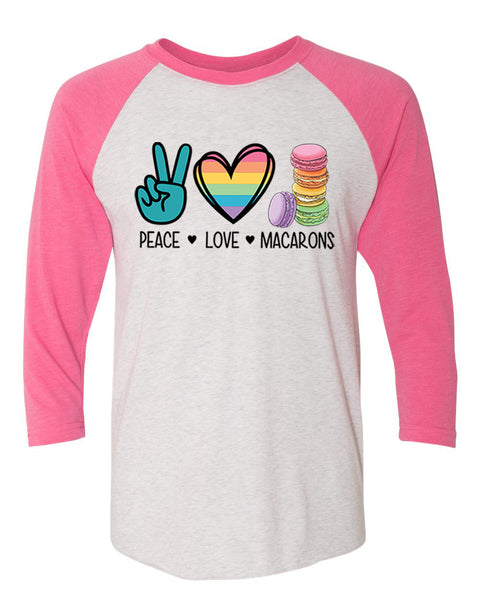 Unisex Raglan Peace Love Macarons Graphic