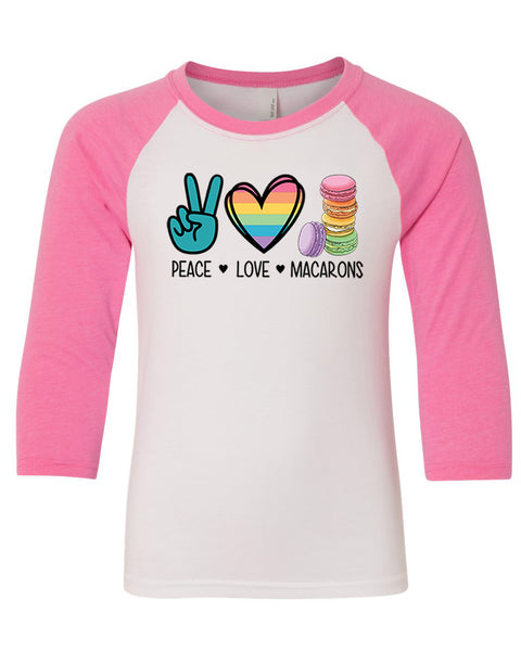 Youth Raglan Peace Love Macarons Graphic